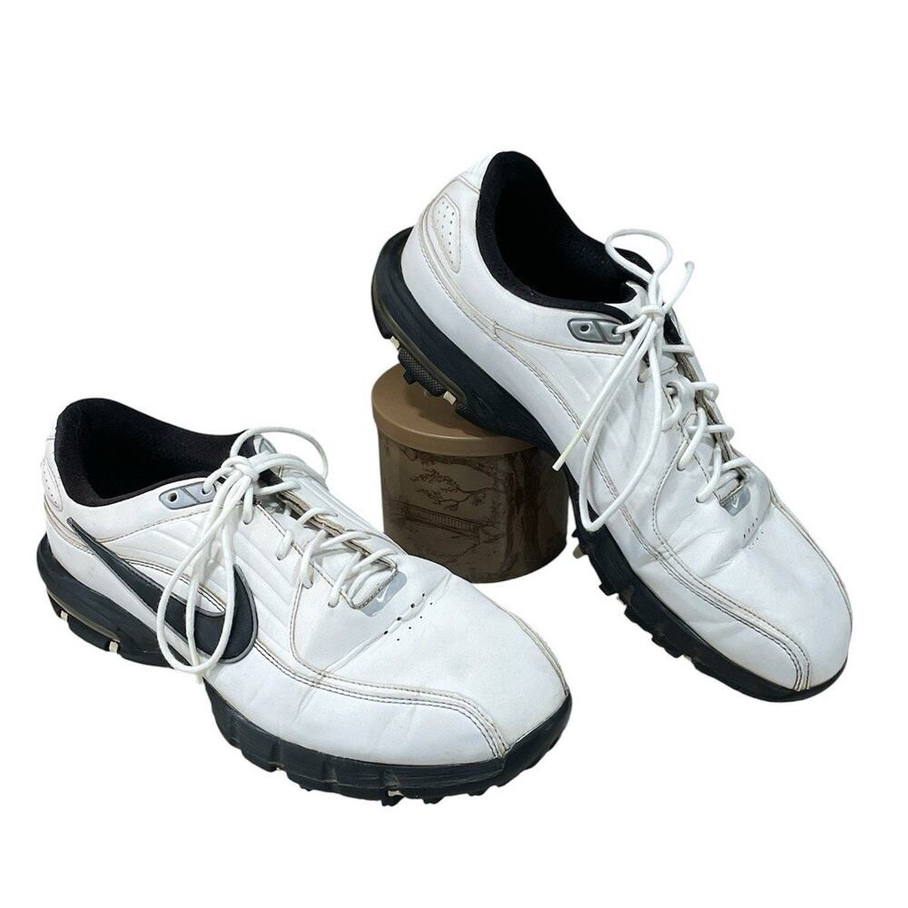 Nike Air Golf Shoes Men's Size 8 Wide White/Black Leather Cleats 493569-100